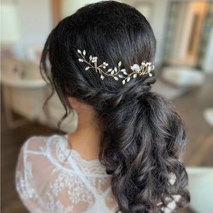 Bridal hair pins - Crystal & Imitation Pearl Gold Tone, 3 Piece Set